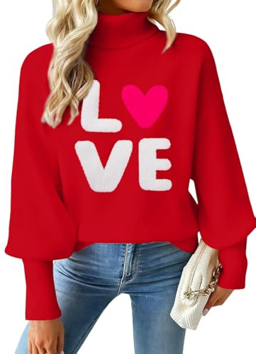 Valentines Sweater Women Love Hearts Turtleneck Sweaters Lightweight Knited Outfits Valentines Day Gifts for Her Tops