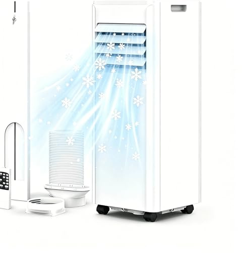 Klimaanlage Mobil 9000 BTU mit Abluftschlauch+ Fensterkit | 4-in-1 Mobiles Klimagerät | Kühlen, Entfeuchten, Ventilator & Sleep-Modus | Digitaldisplay | Für Räume bis 28 m² [Energieklasse A]