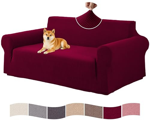 VKZ Sofabezug Stretch für 2-Sitzer Sofa, Elastischer Sofa Überzug Waschbar rutschfest, Couchbezug mit Armlehnen,Bordeauxrot