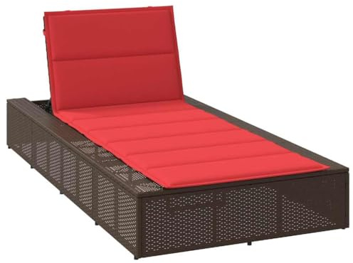 HGBNMER Lettino prendisole con cuscino sospeso, marrone, in polyrattan, per terrazzo e giardino
