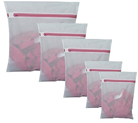 Cherbell [5 Stück] Wäschenetz Wäschesack mit Reißverschluss Wäschebeutel für Dessous, Socken, Strumpfhosen, Strümpfe Perfekt für Waschmaschine Weiß