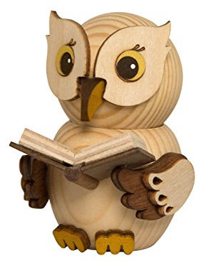 Kuhnert Figura de madera decorativa, minibúho con libro, aprox. 7 cm, fabricado en Alemania