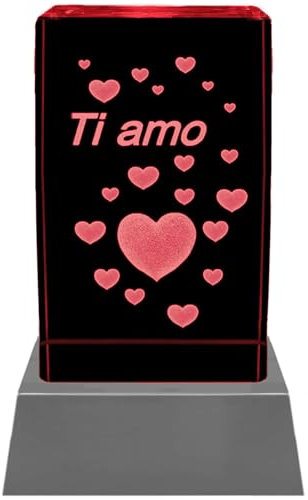 Kaltner Präsente Stimmungslicht - Das perfekte Geschenk: Kristall Glasblock mit 3D Gravur/Ich liebe dich Geschenke für Frauen, Männer/Jahrestag Geschenk für Sie, Ihn/Gravur Herz/Nachtlicht