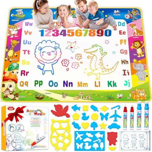 Toddler Toys Water Doodle Mat: 40 X 30 Inch Mess Free Coloring & Drawing Instant Drying Mat - Kids Learning Toys for Girls Age 3-5 Home Educational Activities - Birthday/Christmas Gifts for Girls Boys