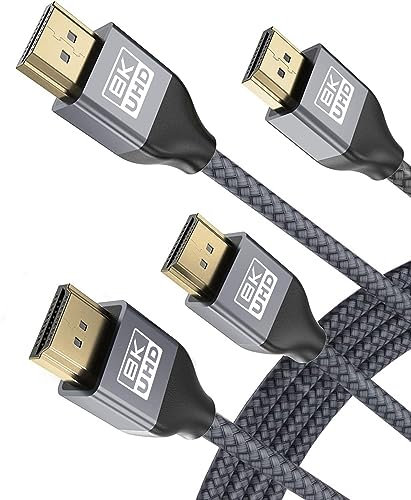 Basesailor Cable HDMI 8K 60Hz 2M 2Pack,48Gbps 7680P Cable HDMI 2.1 Ultra Alta Velocidad para Samsung QLED,Apple TV,Playstation,PS4,PS5,Xbox Series X/S,HDMI 2.0 4K 120Hz HDR 2.3