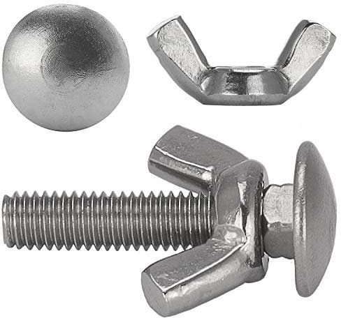 FASTON® Schlossschrauben mit Flügelmuttern Amerikanische Form M5x12 Vollgewinde (10 Stück) Edelstahl A2 (V2A) Flachrundschrauben Flügeln DIN 603 / ähnlich DIN 315