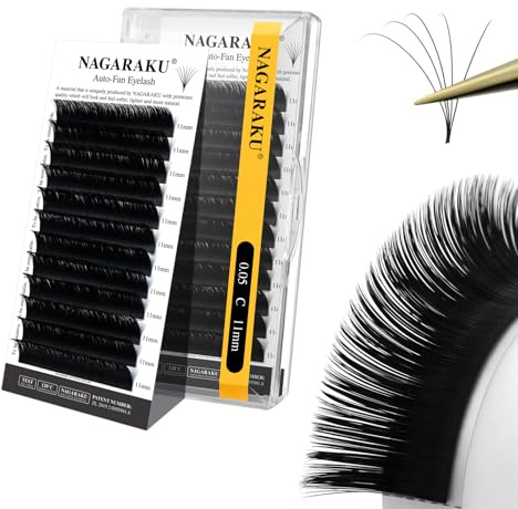 NAGARAKU Ögonfransförlängningar 12 Rader Volume Russian Eyelash Extensions Easy Fan Cluster 2D-20D Falskt Enkel Ögonfrans Ögonmakeup Fransförlängningar Ögonfrans Förlängning (0.05 C Krökning 11mm)