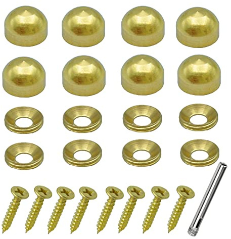 8Pcs Pure Brass Decorative Screw with Caps used as Mirror Screw,Metal Wall Art Decor,Upholstery Tacks,Thumb Tacks for Wall Hangings,Fast Cap,Wood Handcrafted,Fasteners Hardware (3/8,9mm gold brass)