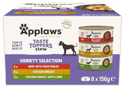 Applaws Comida Húmeda para Perros Natural, Surtido de Carne sin Granos con Verduras en Estofado, Paquete de 8 Latas de 156g