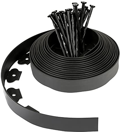 Jiubiaz Flexible Rasenkante aus Kunststoff mit 30 Erdanker zur Verankerung, Flexible Wurzelsperre Beeteinfassung rund Beetumrandung Länge 10m Höhe 5cm schwarz