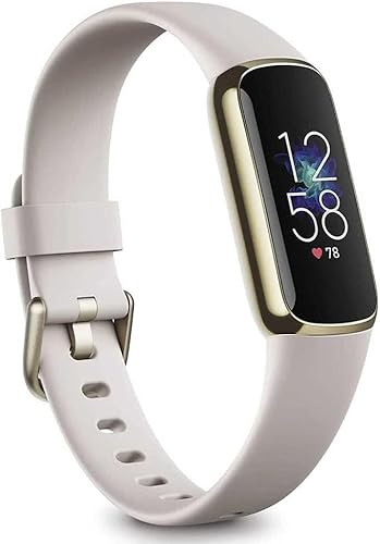 Fitbit Luxuriöses, weiches, goldfarbenes Edelstahlgehäuse und weißes Band