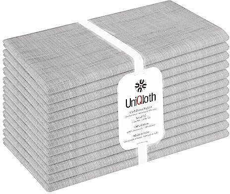 UniQloth 12er-Set Stoffservietten - Für Familienessen, Feste, Partys & den täglichen Gebrauch - Weich Gemütlich Maschinenwaschbar 100% Baumwolle Servietten Grau 46x46 cm