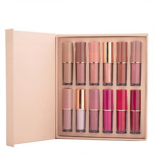 Set di Lucidalabbra Opaco Idratante, FantasyDay 12 Pcs Rossetto Matte Lunga Durata Liquido Kit Rimpolpante Tinta Labbra - Compleanno Trucco Rossetti lipstick Lipgloss Makeup per Donna Ragazze