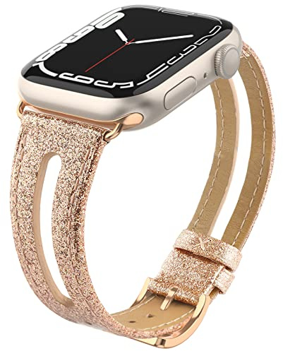 Tuocal Lederband Kompatibel mit Apple Watch Armband 42mm (Series 10) 41mm 40mm 38mm, Schlankes Weiches Echtleder Ersatzarmband für iWatch Series 10 9 8 7 6 5 4 3 2 1 SE Sport Edition Damen