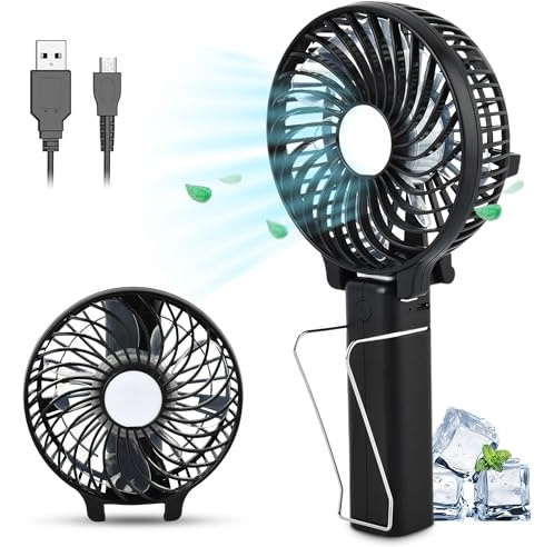 TJC Hand held Fan, Portable Fan USB Rechargeable with 3 Speeds 180° Foldable Battery Powered Personal Mini Small Electric Desk Fans for Kids Office Desktop Outdoor Travel Vacation Ceiling - Black