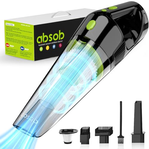 absob Aspirabriciole Senza Fili, Ricaricabile Aspira Briciole Elettrico Senza Filo Con Luce a Led e 2 Filtri (Nero/Verde)