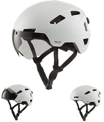 GOOFF Pilot S-Pedelec Helm - Schutz für schnelle E-Bike Fahrten – Fahrradhelm mit Visier und Licht – NTA 8776-zertifizierter Zweirathelm für Damen und Herren (Weiss, L)