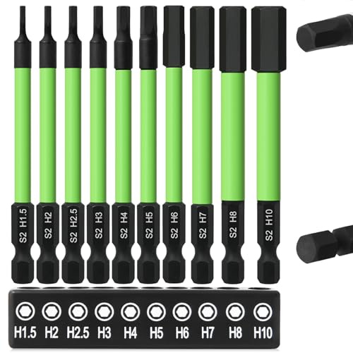 Impact Drill Allen Key Bit Set, 10PCS Hex Bit Set H1.5-H10 Allen Key Screwdriver Set, 89mm Long Metric Allen Key Drill Bit, Impact Driver Hex Head with 1/4 Inch Hexagon Shank, S2 Steel Wrench