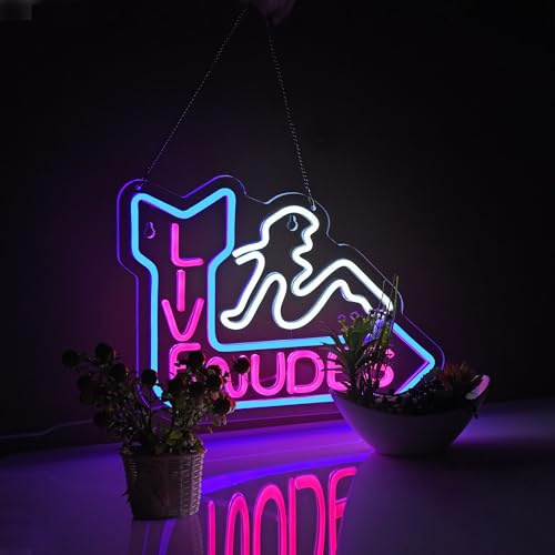 Roouneon Live Neon Sign for Wall Décor Girls LED Batchroom Changing Room Restroom Neon Signs with Dimmer Light Decor