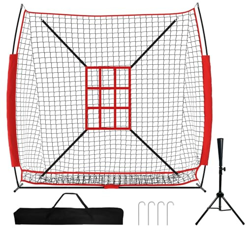 Supvision 1,5x1,5 m Baseball and Softball Practice Hitting Net with Strike Zone PitchingNet with Tee Portable Batting Nets Training Companion for Technique