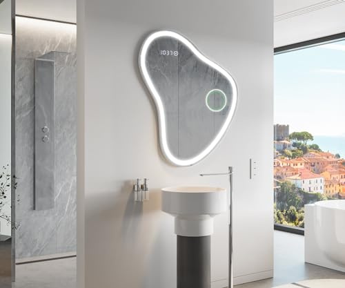 Artforma Badspiegel mit Beleuchtung - Asymmetrischer Spiegel - 74x84 - Led Spiegel Bad - Unregelmäßiger Form - Badezimmerspiegel Nach Maß - Modernes Design - Mit Rahmen