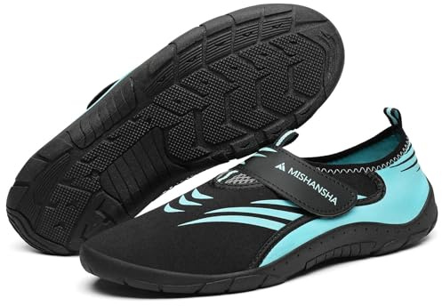 Mishansha Chaussures Aquatiques Hommes Femmes Séchage Rapide Chaussure d'eau Antidérapant Chaussures de Plage Légère Chaussures de Plongée et Surf Rock Snorkeling Turquoise,GR.44