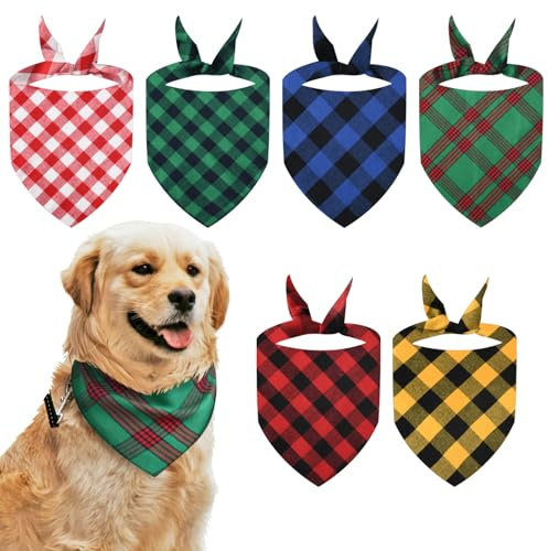 EUPSIIU 6 Stück Klassisches Kariertes Hundehalstuch Baumwoll Hund Geburtstag Bandana Welpen Halstuch Haustier Dreieck Schal für Kleine Mittlere Große Hunde Katzen Hundegeburtstagsparty (6 Stück)