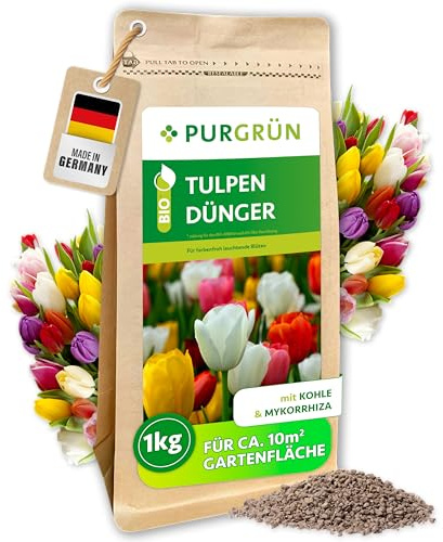 Purgrün® Tulpendünger 1 kg – Organisch-mineralische Rezeptur – Feinkörniges Krümelgranulat – NPK 6+4+5 – Extra Magnesium für prächtige Blüten – Verbessert die Bodenqualität – Für farbenfrohe Blüten