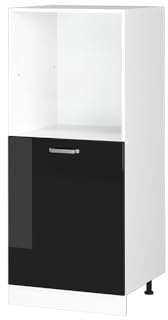 Vicco Herdumbauschrank R-Line, Schwarz Hochglanz, 60 cm | Backofennische auf komfortabler Höhe · 2 Einlegeböden · Höhenverstellbare Füße · 1 Tür · Einfache Integration ✓