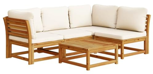 vidaXL Garten Lounge Set 5-TLG., Gartenmöbel mit Kissen Latten-Design, Sitzgruppe für Garten Terrasse, Modular Sofa Garnitur, Massivholz Akazie