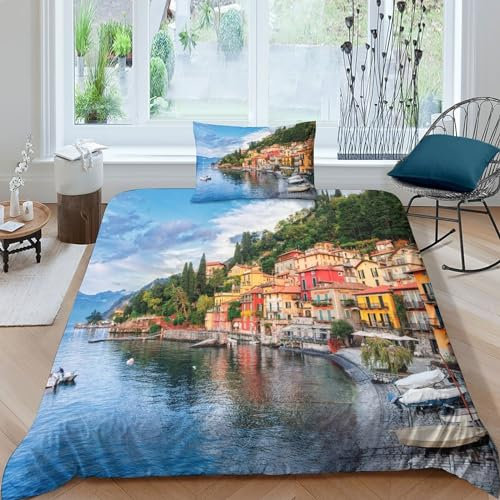 WXMMoney Bettbezug-Set mit Kissenbezug „Italian Beauty“ – warmes und seidiges Heimtextil-Dekor-Bettwäsche-Set für Mädchenzimmer-Dekoration, Einzelbett (135 x 200 cm)