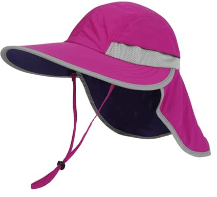 Creekstone Småbarn solhatt med nackklaff UV-skydd brett brätte sommar strandhatt för småbarn flickor pojkar 2-9 år, fuchsia, 5-9 Years