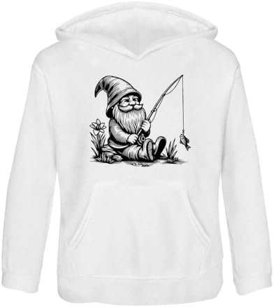 Azeeda 'Garden Gnome With Fishing Rod' Children's Hoodie/Hooded Sweater 7-8 Years (KO00117362) White