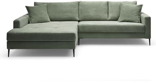 Liadomo Ecksofa Hilary, Ottomane Links, grün | Sofa in L-Form, Cordbezug, Metallfüße, pflegeleicht & formstabil, hoher Sitzkomfort, weich gepolstert, Made in Europe