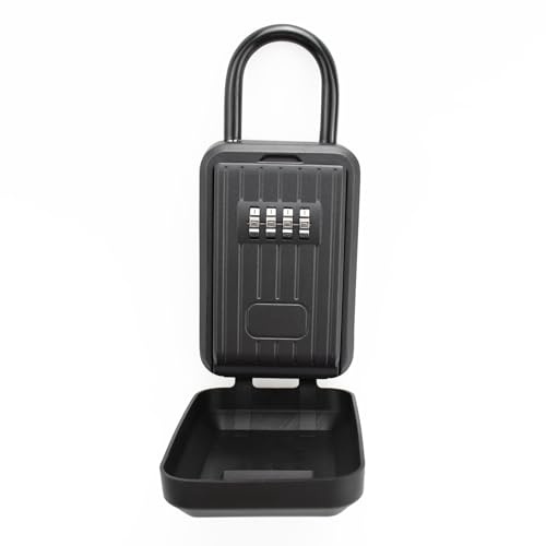 BenRich Outdoor Key Safe Lock Box Padlock with Shackle and Waterproof Cover | 4-Digit Portable Key Storage Box for Houses Homes Offices Cars Surfing School Garage Elderly Care Hide Key - Black