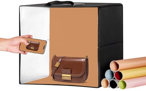 VEVOR Caja de Luz para Estudio Fotográfico 41x40x39 cm 3000-5600K Caja de Fotos para Fotografía 3 Temperaturas de Color 120 Luces LED 6 Fondos Tela Suave CRI ≥ 95 para Fotografía de Productos