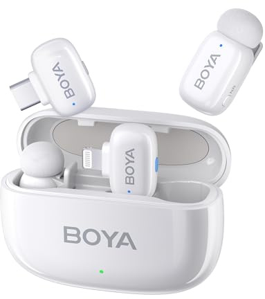 BOYAMINI Dual Handy Mikrofon Kabellos, Lavalier mikrofon Wireless für iPhone Android PC Laptop with USB-C/Lightning, 36H Power for Video Recording, Streaming Podcast (weiß)