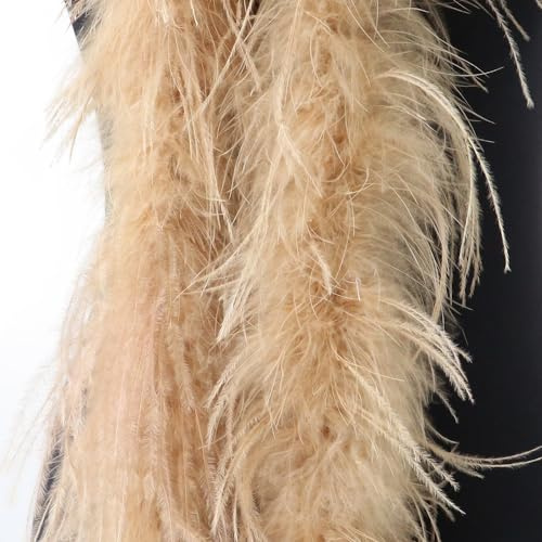 Blausky Federboa,Flauschige Strauß Federn Schal Länge ca. 2m,Federgirlande,Federschal Einfarbig Straußenfeder Schal,Feder Boa Kostüm-Accessoire für Charleston 20er Jahre Flapper Karneval,Kamel