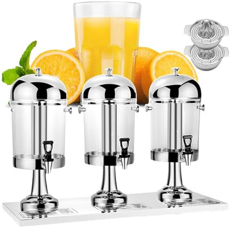 forplubossmmp Beverage Dispenser, Commercial Drink Juice Dispensers with 2 Mini Juicer, Chillers & Water Fountains 24L Coffee Dispensers Fruit Juicer for Banquet, Restaurants, Cafes (3 Bucket),silver