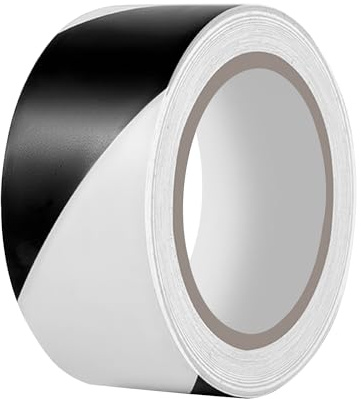 Duccinp Ruban adhésif de sécurité - 50 mm x 33 m - Étanche - Autocollant - En PVC - Pour marquage d'avertissement et marquage de sol (blanc/noir)