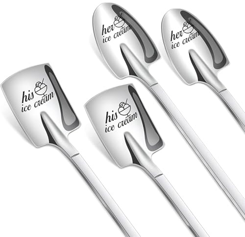 4 Pairs Stainless Steel Ice Cream Shovel, Silver Ice Cream Shovel Spoons, Dessert Spoons, Ice Cream Spoon, Spoons for Cakes, Coffee, Yogurt, Fruits