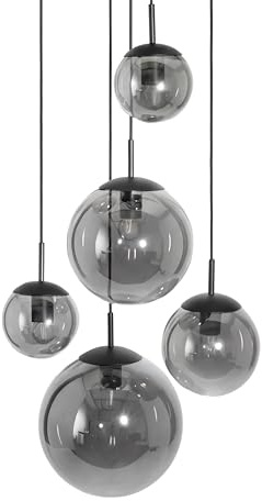 Liadomo Pendelleuchte Vetro, 5-flammig, Cluster, Leuchtmittel inklusive, kugelförmige Rauchglasschirme, für Esszimmer/Wohnzimmer/Treppenhaus, auch für hohe Decken geeignet