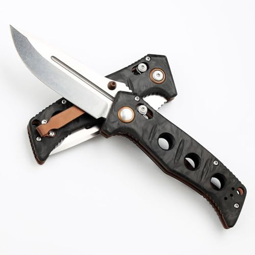Joa Klappmesser Scharfes Outdoor Taschenmesser Robust Edelstahl MAGNACUT & Kohlefaser, Multi EDC Axis lock Messer mit knopfdruck und clip