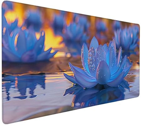 Tapis de Souris Bleu Tapis de Souris Gaming XXL Lotus Mouse Pad avec Base en Caoutchouc Imperméable et Antidérapante sous Main Bureau pour PC Bureau, Travail, Jeux, Hommes Cadeaux 1200x600x3mm J1-39