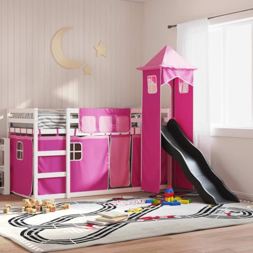 UJCHVHN Item-Bunk Bed without Mattress with Slide and Curtains Pink 80x200 cm,Beds & Accessories,Beds & Bed Frames