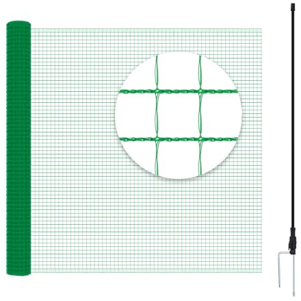 WOLTU Geflügelnetz, mobiler Zaun 20x0,9 m engmaschig, Hundezaun Gartenzaun Steckzaun Campingzaun Absperrzaun, mit 12 Pfählen Windenseilen Erdnägeln Kabelbindern, Grün