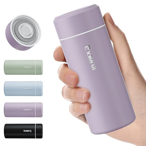 Exllena 【Upgraded】 Small Water Bottle for Handbag – 250ml Mini Flask for Hot & Cold Drinks, Perfect Small Insulated Water Bottle for Travel, Milk, Coffee... (Purple)