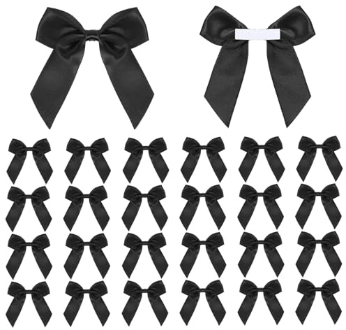 Mini Satinband Schwarz Schleifen, 50 Stück Schwarz Selbstklebende Ribbon Geschenkschleife Satinband vorgefertigte Schleife 6.35x5 cm Kleine Schleifen für DIY Basteln, Geschenk, Nähen, Hochzeit Deko