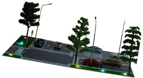 1:87 Scala Città Strada Scena Modello Kit Diorami Illuminazione A LED Parcheggio Auto Modello Miniature Albero Simulazione Modello Auto