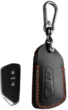 Autoschlüssel Hülle kompatibel mit VW Volkswagen D3 ID4, Seat Leon, MK4, Golf 8, GTI, Skoda, Octavia Tarraco, Ateca 3 Tasten Legierung Hülle mit Schlüsselanhänger (Schwarz 03)